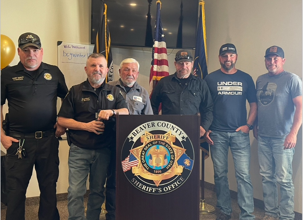 Sheriff Cody Black with his Chief Deputy, retired Narcotics Sergeant, corrections deputy, and their fathers — first cousins serving Beaver County